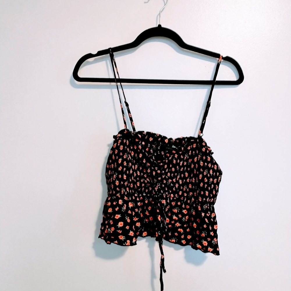 Floral cami crop top, shirred peplum style. Forever 21 size large
